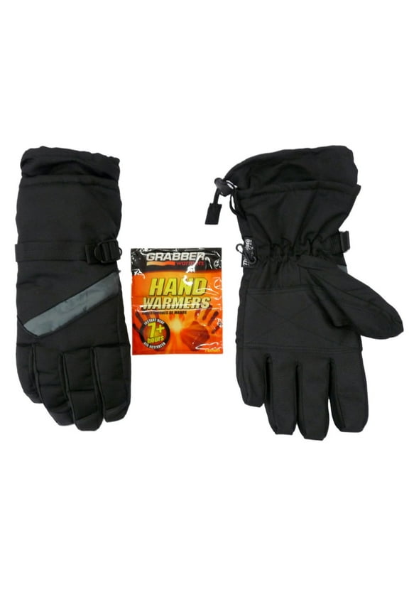 Mens Waterproof Black Snow & Ski Gloves with Handwarmers XL