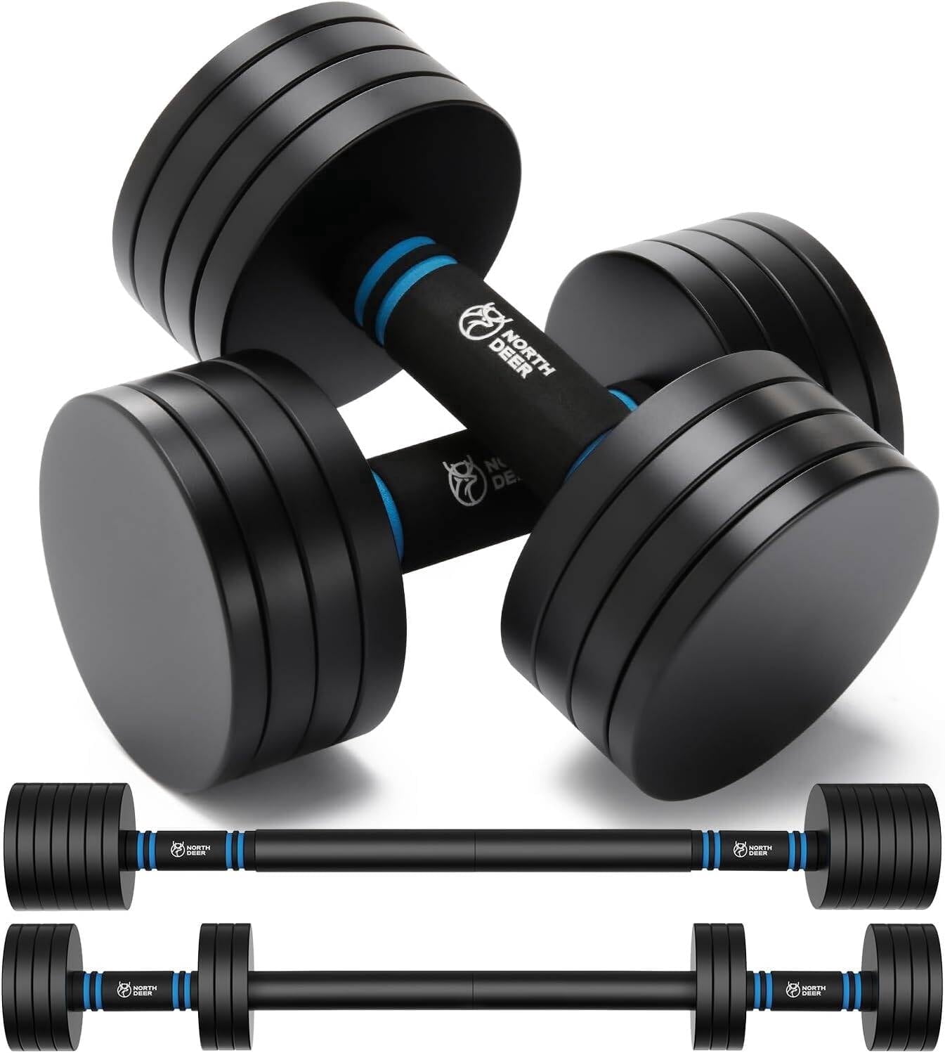 Northdeer 2.0 Upgraded Adjustable Dumbbell Set, 40Lbs Adjustable Weight Set with Connector, 2 in 1 Steel Dumbbell Barbell Set Home Gym Black