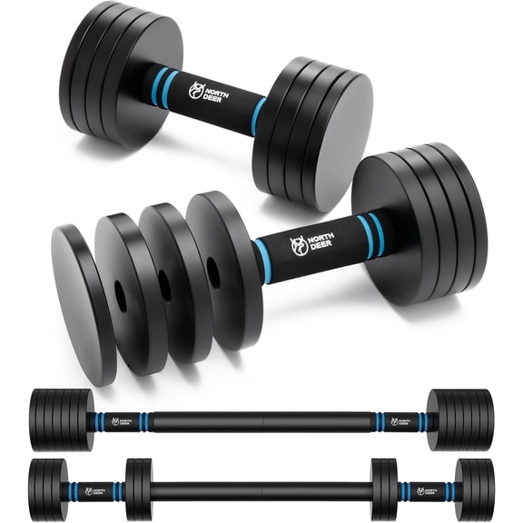 Northdeer 2.0 Upgraded Adjustable Dumbbell Set, 40Lbs Steel Dumbbell Barbell Set with Connector, 2 in 1 Adjustable Weight Set Hand Weights for Home Gym Workout, Women and Men, Black
