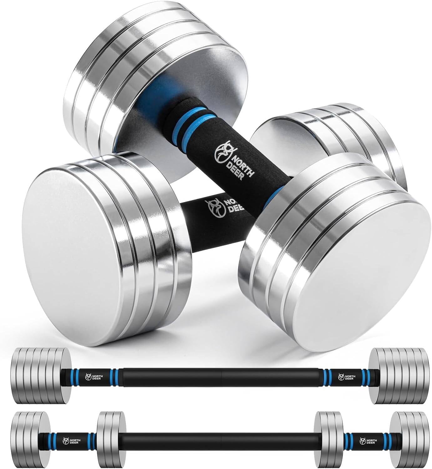 Northdeer 2.0 Upgraded Adjustable Dumbbell Set, 60Lbs Adjustable Weight Set with Connector, 2 in 1 Steel Dumbbell Barbell Set Home Gym