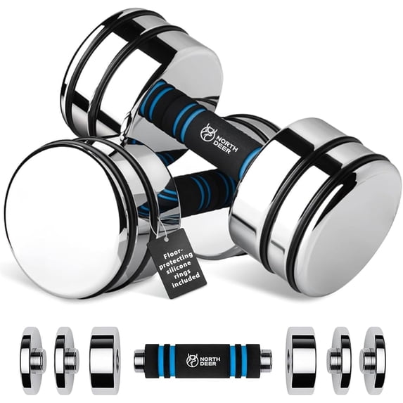 Northdeer 15lb Adjustable Dumbbells Pair Steel Weight Set,Weights for Lifting Gym Fitness with Foam Handle, Silver(15lb*2)