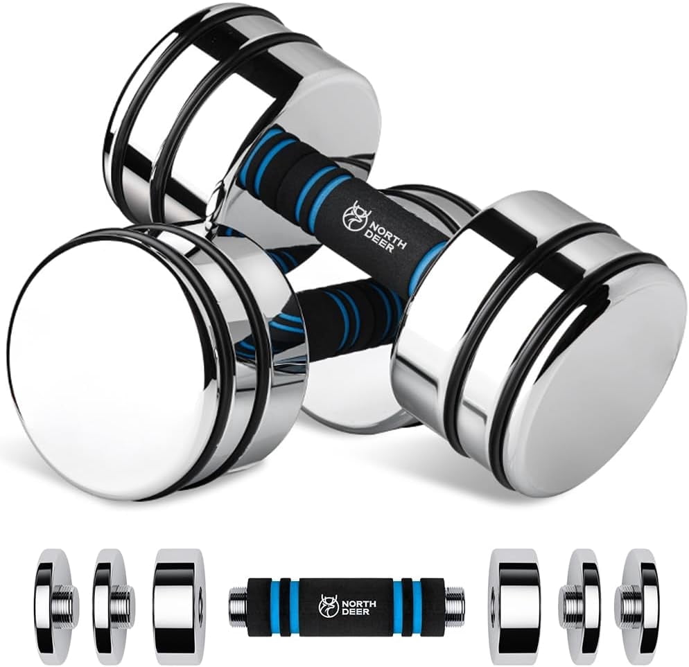 Northdeer Adjustable Dumbbells Pair Steel Weight Set 15lb Weights for Lifting Gym Fitness with Foam Handle, Silver