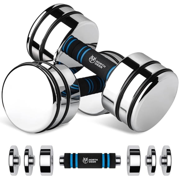 Northdeer Adjustable Dumbbells Pair Steel Weight Set 15lb Weights for Lifting Gym Fitness with Foam Handle, Silver（15lb*2）