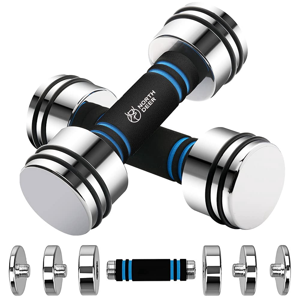 Northdeer Adjustable Dumbbells Pair Steel Weight Set 5lb Weights for Lifting Gym Fitness with Foam Handle, Silver
