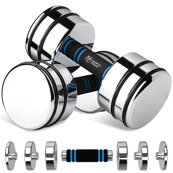Northdeer Adjustable Dumbbells Pair Steel Weight Set 10lb Weights for Lifting Gym Fitness with Foam Handle, Silver