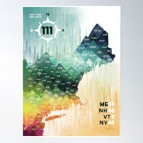 Northeast 111 High Peaks New England Mountain Hiking Poster Wall Art, Modern Wall Decor, 8x12 UNFRAMED