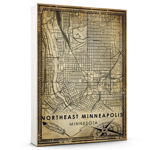 Northeast Minneapolis Vintage Map Prints Canvas, Minnesota Map Art Canvas, Canvas, Northeast Minneapolis Map City style vintage Canvas , Canvas Wall Art, Street Map Artwork Canvas