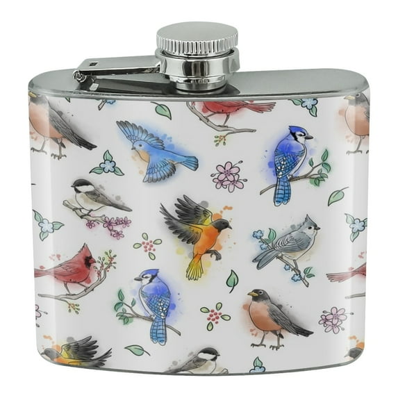 Northeastern Birds Pattern Stainless Steel 5oz Hip Drink Kidney Flask