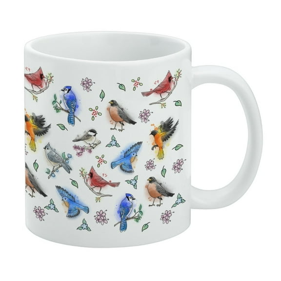 Northeastern Birds Pattern White Mug