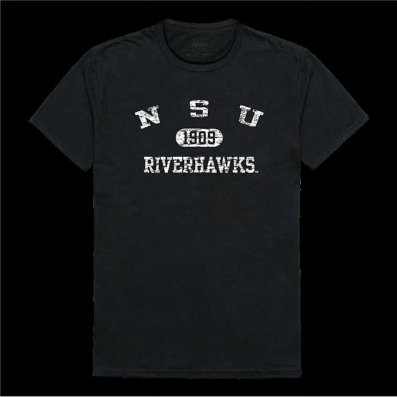 Northeastern State University RiverHawks Distressed Arch College T-Shirt, Black - Large