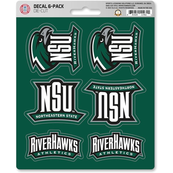 Northeastern State University Riverhawks 6-Piece Decal Sticker Set, 5x6 Inch Sheet, Gift for football fans for any hard surfaces around home, automotive, personal items