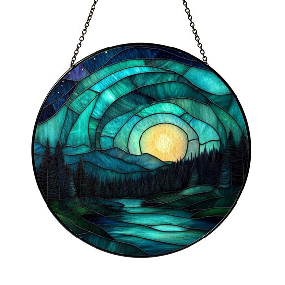 Northern Aurora Glass Suncatcher for Window Decor, Colorful Sky Light Catcher Hanging Ornament, Nature Inspired Art