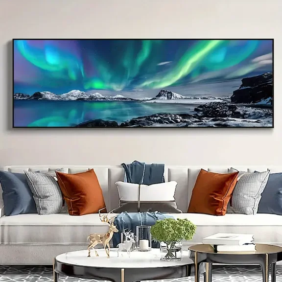 Northern Aurora Snowy Mountains Canvas Art Poster Unframed Chic Wall Decor for Living Room, Bedroom, Office Perfect Birthday Gift