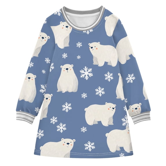 Northern Bear Snow Flower Girls'long-sleeved dress Thickened A-dress Warm Dress Basic Shirt Party Dresses