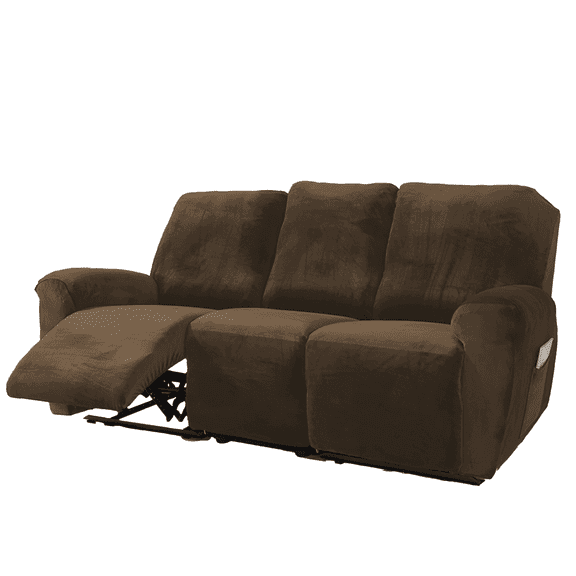 Northern Brothers Stretch Velvet 3-Seater Sofa Recliner Slipcover, a set of 8 Lazy Lounge Recliner Protective Covers,Dark Brown