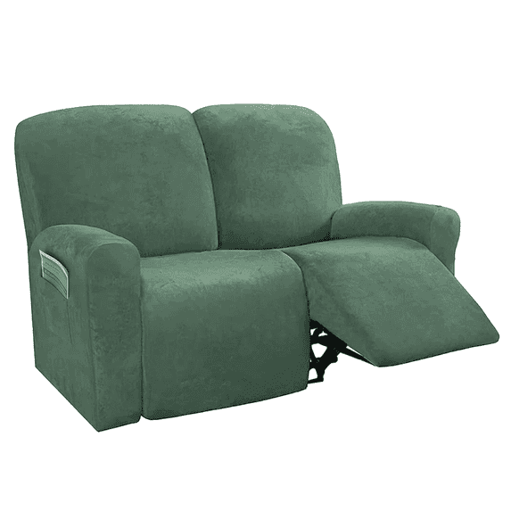Northern Brothers Stretch Velvet 2-Seater Sofa Recliner Slipcover, a set of 6 Lazy Lounge Recliner Protective Covers,Light Green