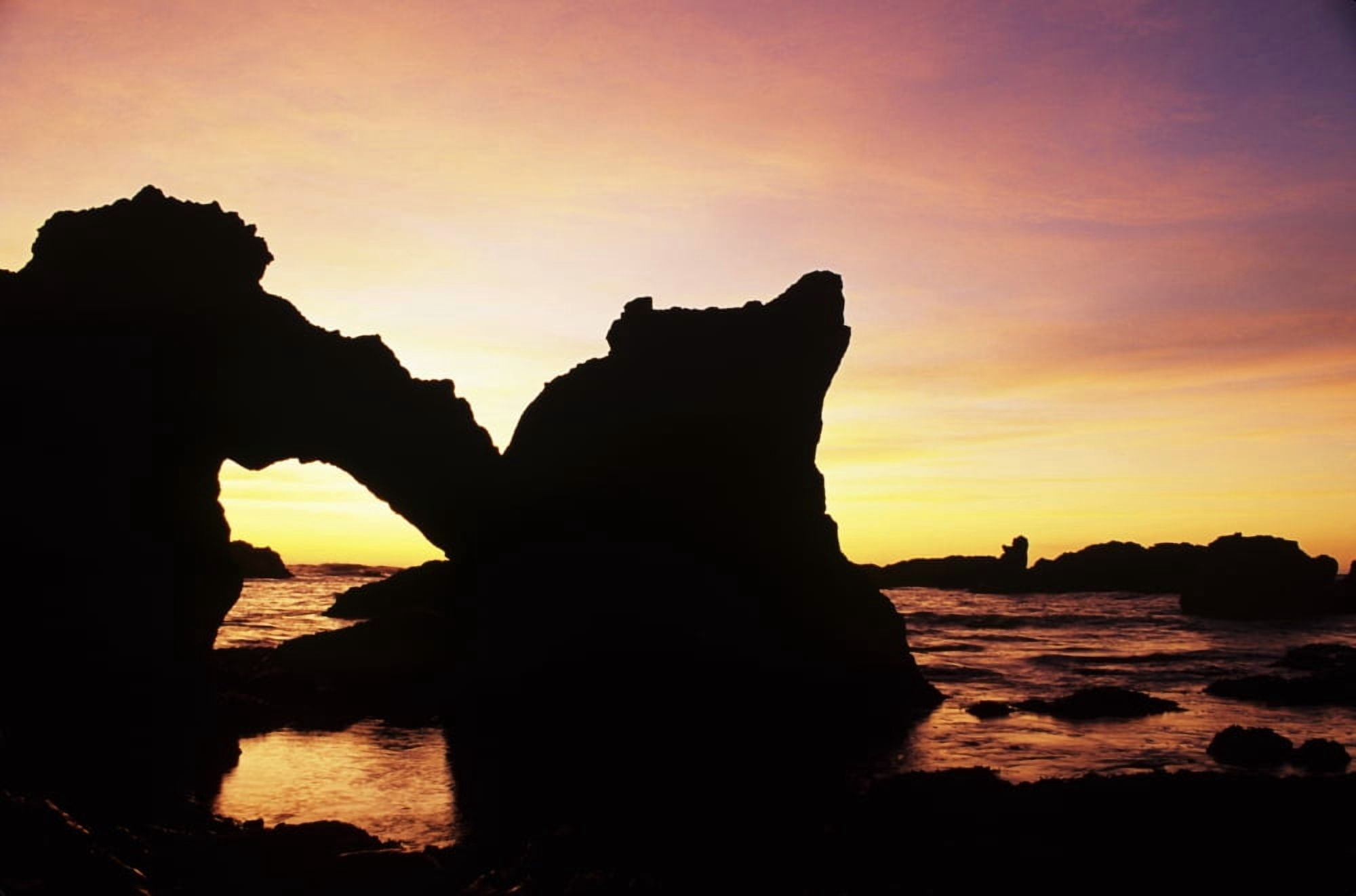 Northern California Coast Mackerricher State Park Natural Stone Arch Silhouetted At Sunset Canvas Art - Greg Vaughn Design Pics (17 x 11)