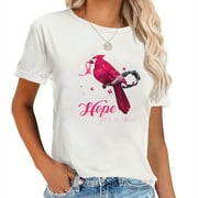 ANYPINK Northern Cardinal Bird Pink Ribbon Breast Cancer A Women's Trendy T-Shirt – Comfortable Short Sleeve Top with Fashionable Graphic Print