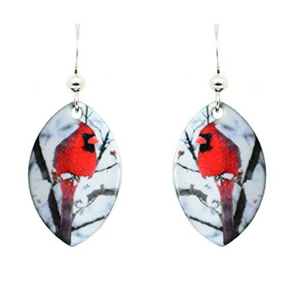 Northern Cardinal Earrings by d'ears Non-Tarnish Sterling Silver French Hook Ear Wire