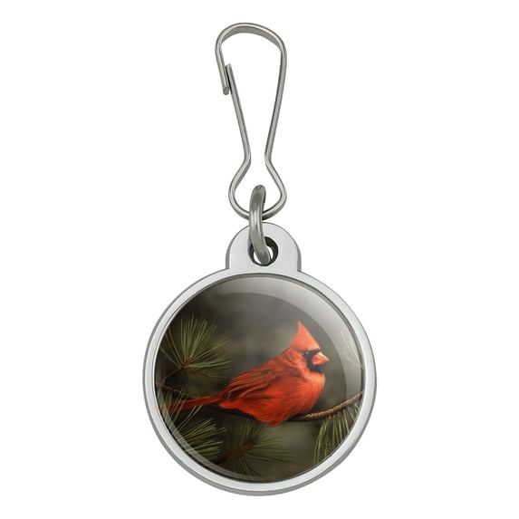 Northern Cardinal Red Pine Perch Jacket Handbag Purse Luggage Backpack Zipper Pull Charm