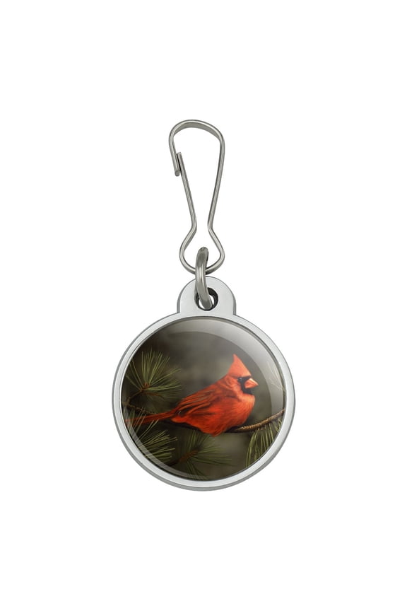 Northern Cardinal Red Pine Perch Jacket Handbag Purse Luggage Backpack Zipper Pull Charm