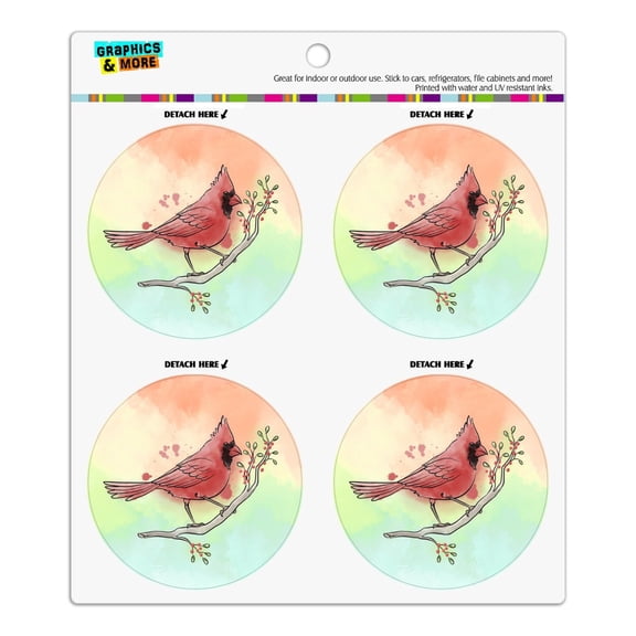Northern Cardinal Watercolor Northeastern Bird Refrigerator Fridge Locker Vinyl Circle Magnet Set