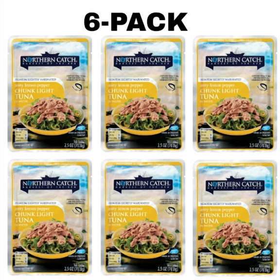 Northern Catch Zesty Lemon Pepper Tuna in Water Pouch, 2.5 oz,6-Pack