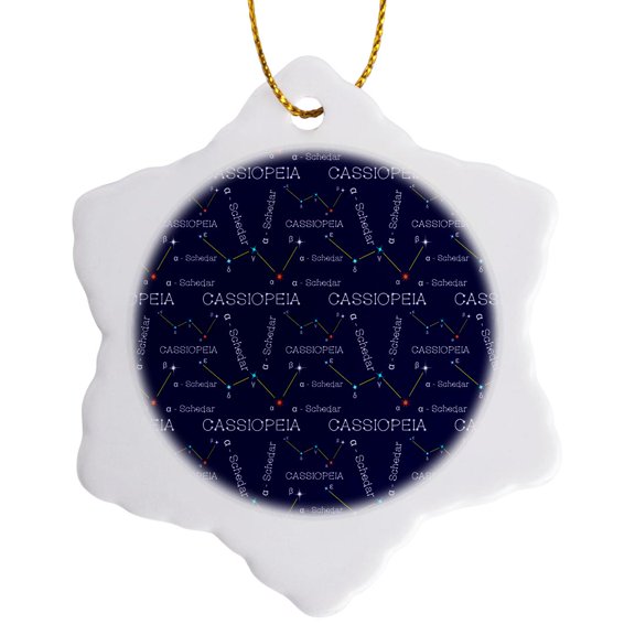 3drose, Northern Constellation Cassiopeia. the Main or Alpha Star Schedar, 3 inch Snowflake Porcelain Ornament
