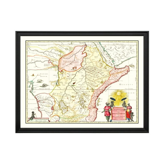 Northern Ethiopia Ethiopia Art, 1665 Vintage Map of Northern Ethiopia Ethiopia History Wall Decor Gift, Old Northern Ethiopia Map - 36" x 24" Black Framed Print