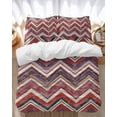 thumbnail image 1 of Northern Europe Bedding Duvet Cover Set King Size 4 Pieces Red Geometric Wave Stripes Bedding Set with Zipper Closure, 1 Comforter Cover 92x106 Inches 1 Flat Sheet & 2 Pillow Cases, 1 of 7