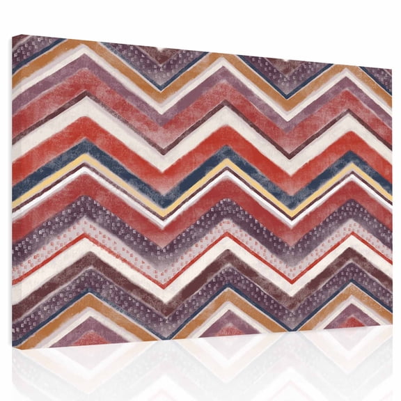 Northern Europe Canvas Print Wall Art, Red Geometric Wave Stripes Wall Decor Modern Artwork Paintings Pictures for Living Room Framed and Stretched Ready to Hang, 12" x 16"