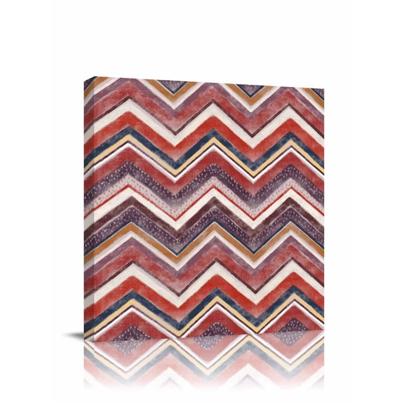 Northern Europe Canvas Wall Art, Red Geometric Wave Stripes Framed Wall Decor Modern Artwork Prints Painting for Living Room, Bedroom, Kitchen & Cafe Decor 20x20 Inch