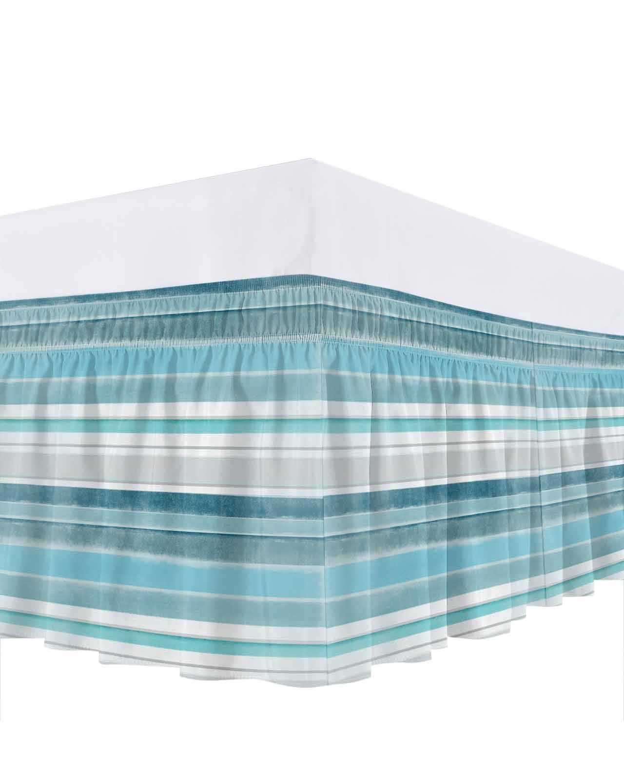 Northern Europe Ruffle Bed Skirt King Size Turquoise Vintage Stripes Adjustable Elastic Dust Bed Skirts Wrap Around Bedskirt Wrinkle Free Easy Fit with 18 Inch Drop