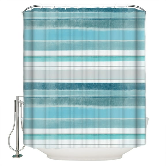Northern Europe Shower Curtain, 36" x 72", Turquoise Vintage Stripes Waterproof Bathroom Curtain Washable Shower Curtain Set with 12 Hooks