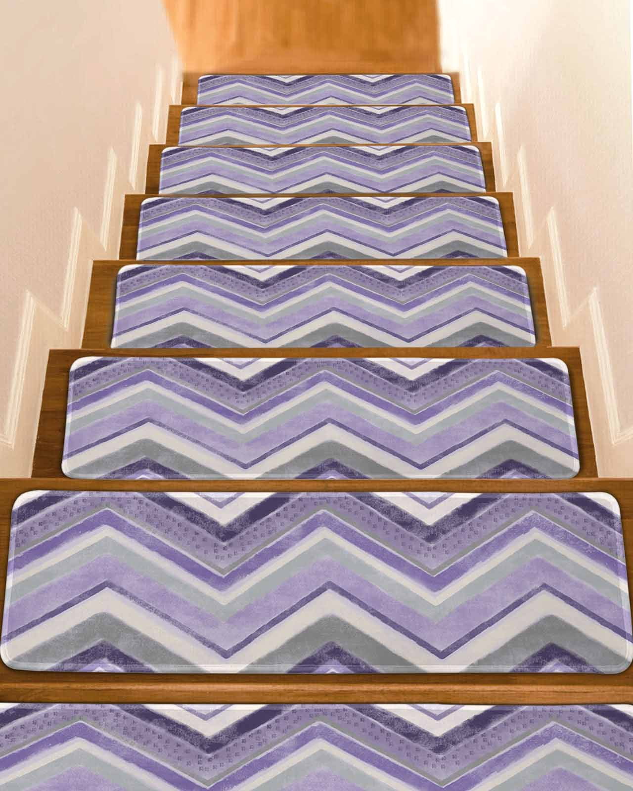 Northern Europe Stair Treads Non Slip for Steps Purple Geometric Wave ...