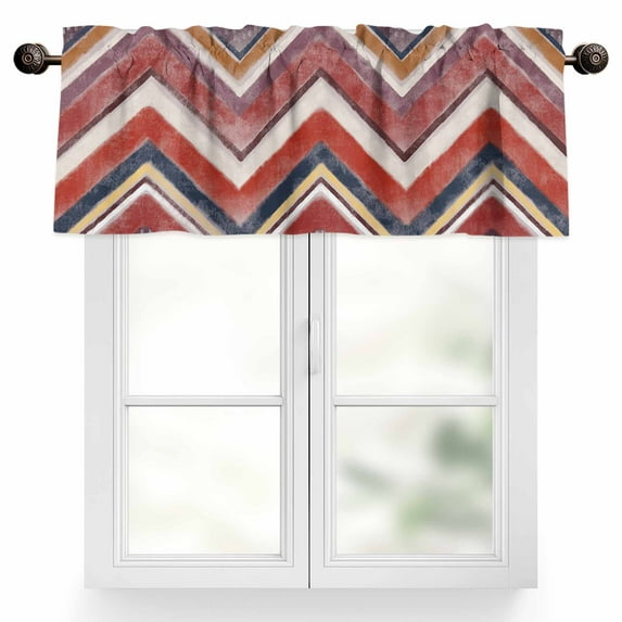 Northern Europe Valances for Windows, 54 x 18in, Red Geometric Wave Stripes Rod Pocket Kitchen Valance Curtain Light Filtering Window Treatments for Living Room Bedroom, 1 Panel