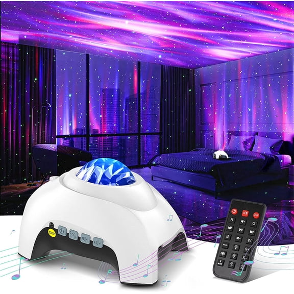 Northern Galaxy Light Aurora Projector with 33 Light Effects, Night Lights LED Star Projector for Bedroom Nebula Lamp, Remote Control, White Noises, Bluetooth Speaker for Parties White