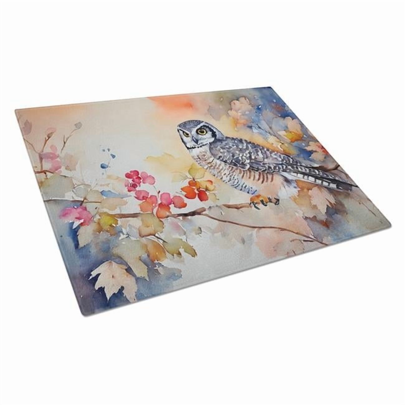 Northern Hawk Owl Glass Cutting Board 12 in x 15 in
