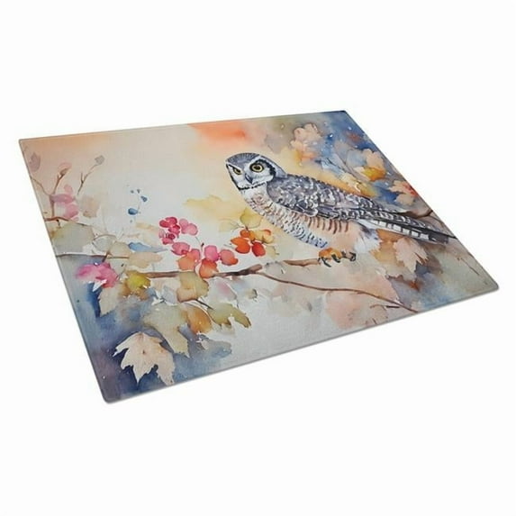 Northern Hawk Owl Glass Cutting Board 12 in x 15 in
