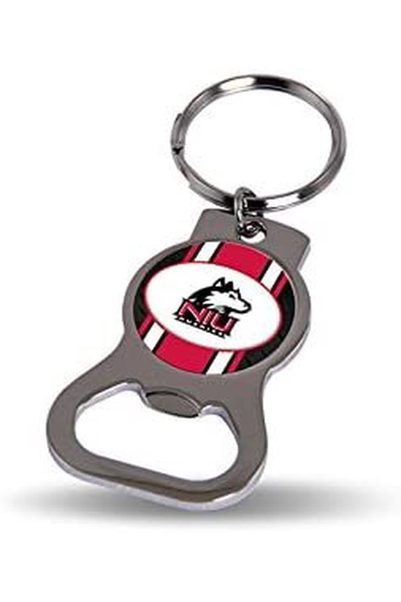 Northern Illinois University Huskies Premium Solid Metal Bottle Opener Keychain, Silver Key Ring, Team Logo