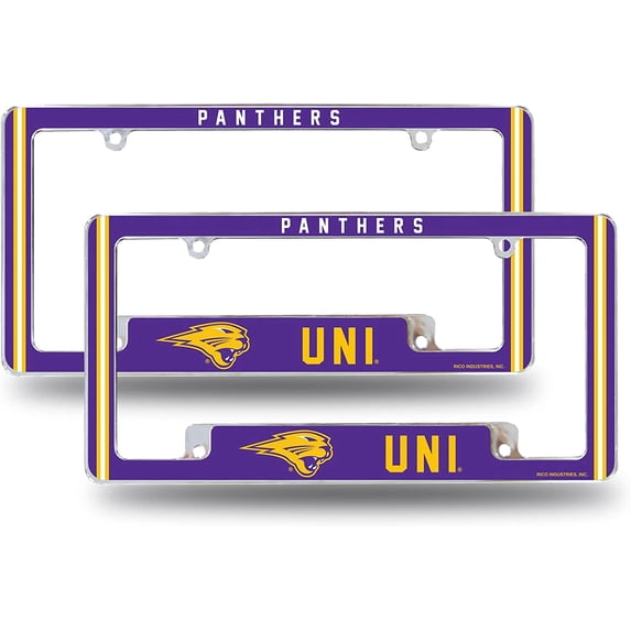 Northern Iowa UNI NCAA Panthers (Set of 2) Chrome Metal License Plate Frames with Bold Full Frame Design