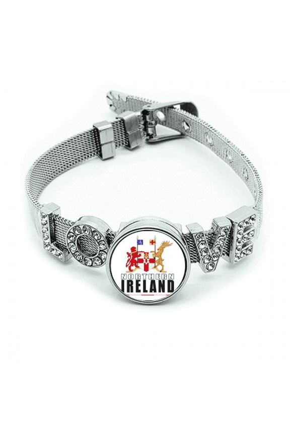 Northern Ireland Logo Map Flag Bracelet Wristband Crystal Love Adjustable Bangle