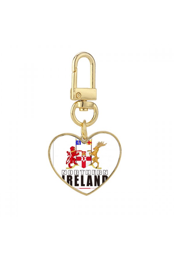 Northern Ireland Logo Map Flag Gold Heart Keychain Metal Keyring Holder