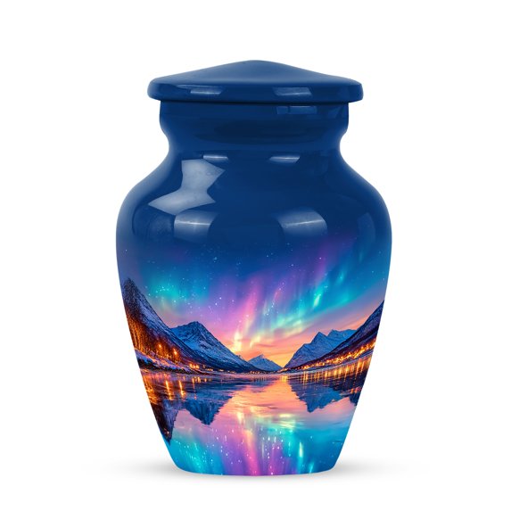 Northern Light Little Cremation Urn For Men & Women - Decorative Keepsake Urns For Human Ashes For Male And Female - Purple Urns For Girl - Little Blue Keepsake Urn For Adults Boy And Girls 3 Inch