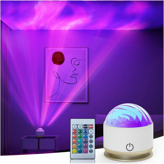 Northern Light Projector, Operated Night Light, 16 Colors Galaxy Lamp Wave Ceiling Projector Mood Ambient Lighting for Bedroom Party Adults Room Girl