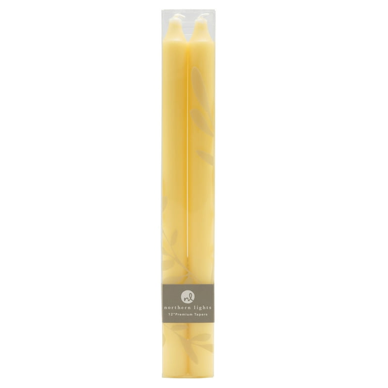 Premium Decorative Tapers 12-Inch Pack Of 2 - Lemon Zest With Gold Swirls, Smokeless