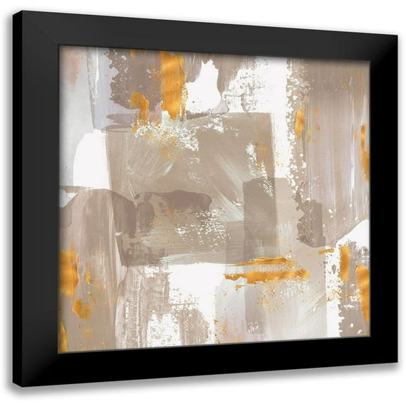 Northern Lights 12x12 Black Modern Framed Museum Art Print Titled - Icescape Abstract Grey Gold II
