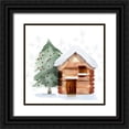 thumbnail image 1 of Northern Lights 15x15 Black Ornate Wood Framed with Double Matting Museum Art Print Titled - Christmas Hinterland IV-Tree and Cabin, 1 of 4