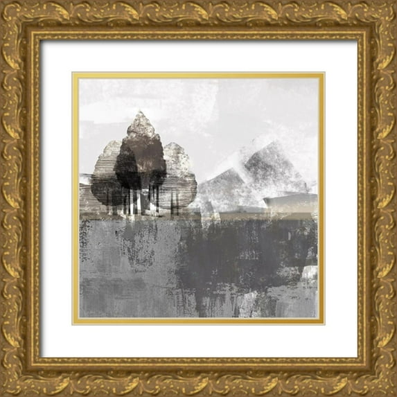 Northern Lights 20x20 Gold Ornate Wood Framed with Double Matting Museum Art Print Titled - Textured Landscape