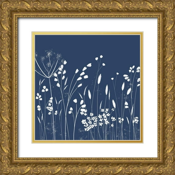 Northern Lights 26x26 Gold Ornate Wood Framed with Double Matting Museum Art Print Titled - Indigo Flowers II